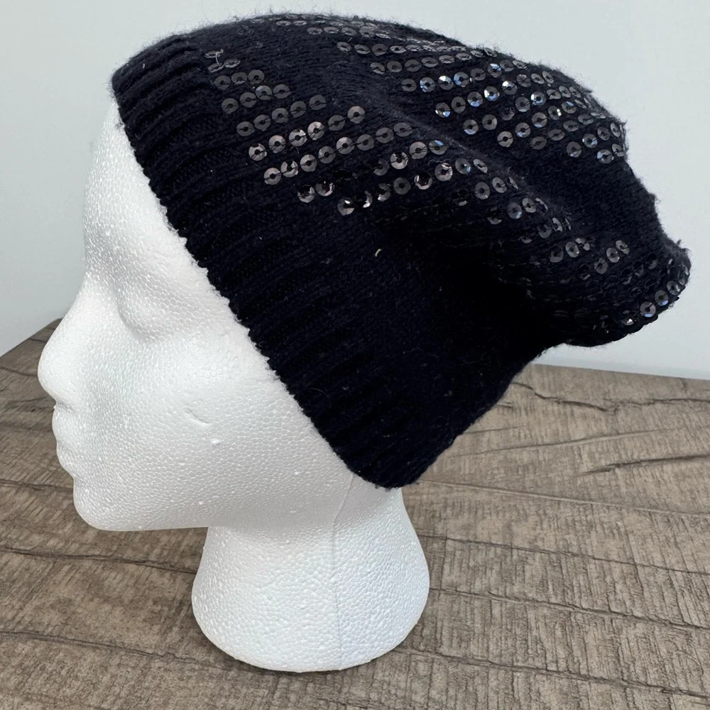 H&M Midnight Black Sequin Hat O/S